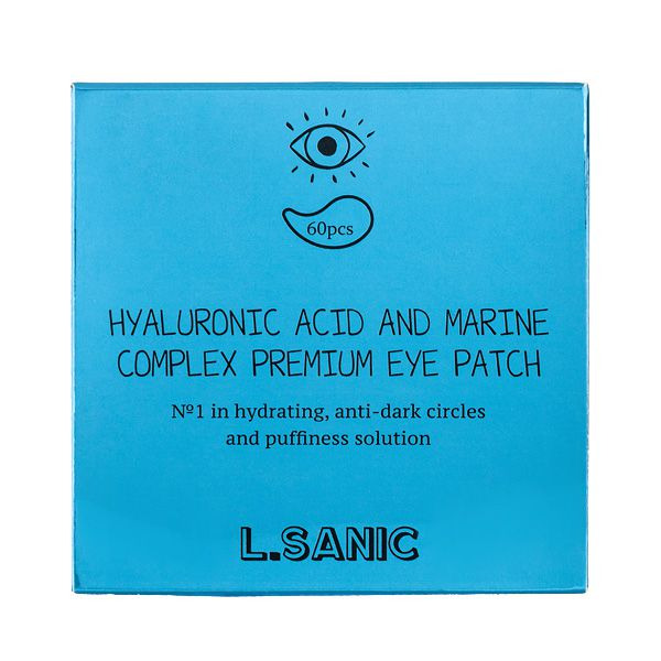 Гидрогелевые патчи для области вокруг глаз с гиалуроновой кислотой и экстрактом водорослей Hyaluronic Acid and Marine Complex Premium Eye Patch, L.SANIC 60 шт