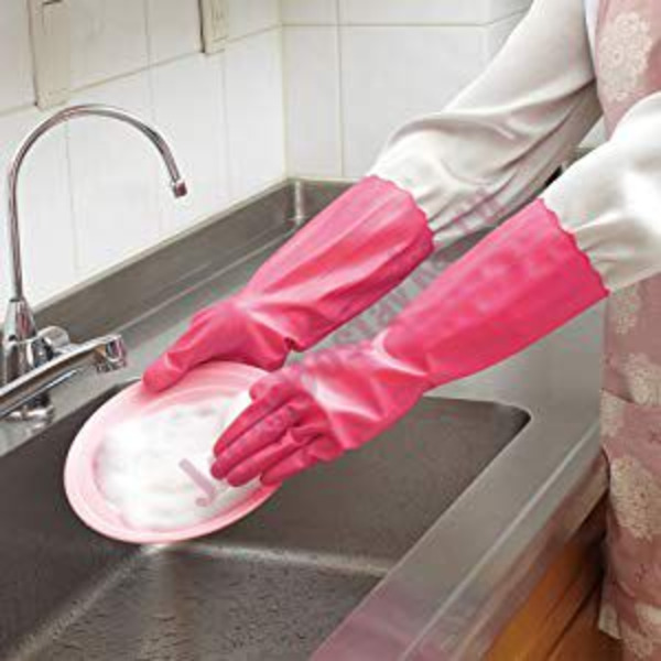 Тонкие виниловые перчатки с фиксацией на кончиках пальцев Hand Fleur (длинные, размер М, нежно-розовые), ST  1 пара