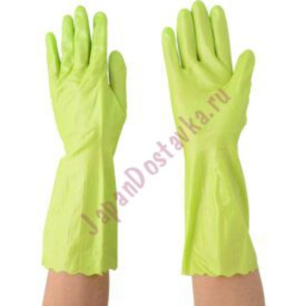 Тонкие виниловые перчатки с фиксацией на кончиках пальцев Hand Fleur (длинные, размер М, салатовые), ST 1 пара
