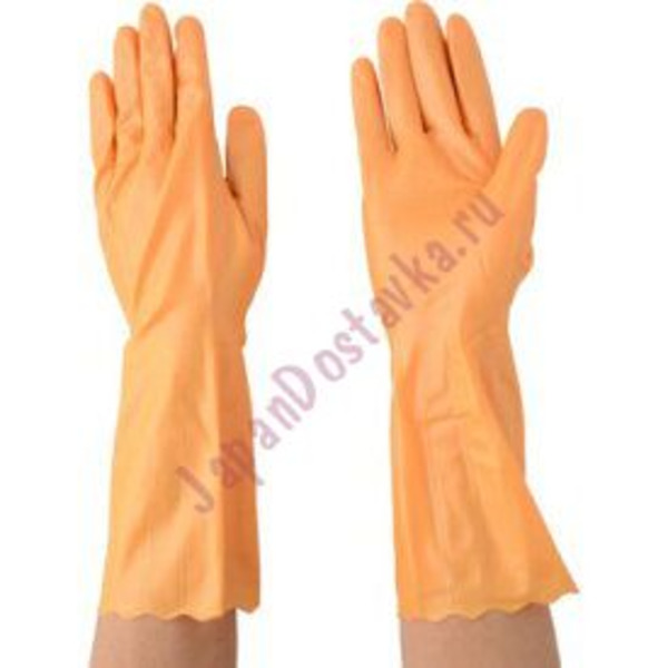 Тонкие виниловые перчатки с фиксацией на кончиках пальцев Hand Fleur (длинные, размер М, оранжевые), ST 1 пара