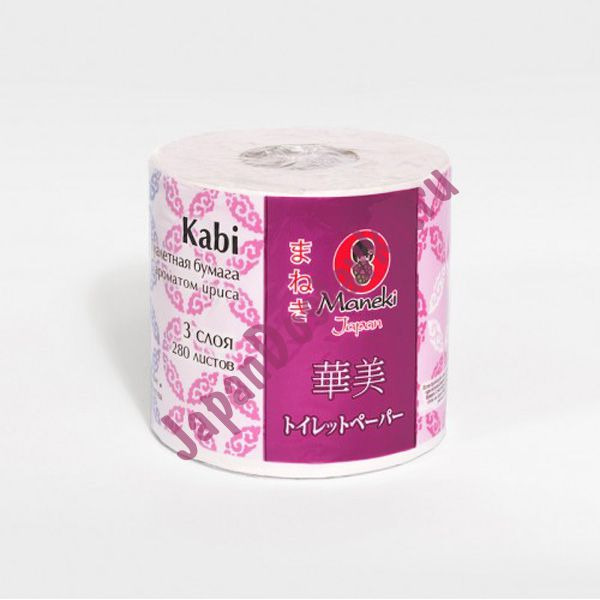 Трехслойная гладкая туалетная бумага Kabi, с ароматом ириса, MANEKI 10 рулонов