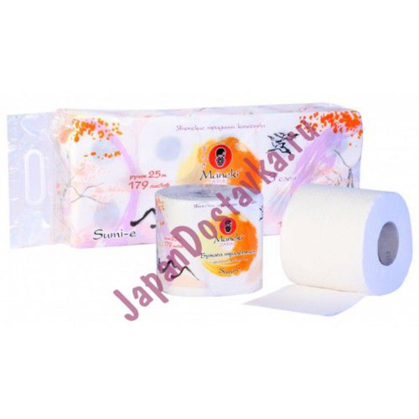 Трёхслойная туалетная бумага с тиснением Maneki Sumi-e, MANEKI 10 рулонов