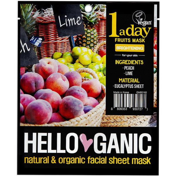 Маска для сияния лица с экстрактами персика и лайма One a day Fruit mask, Hello Ganic 23 мл