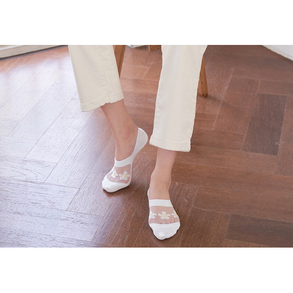 Носки женские короткие, белые с принтом цветок, размер 35-39, (W-F-110-01)ADULTS, B TYPE, GGRN